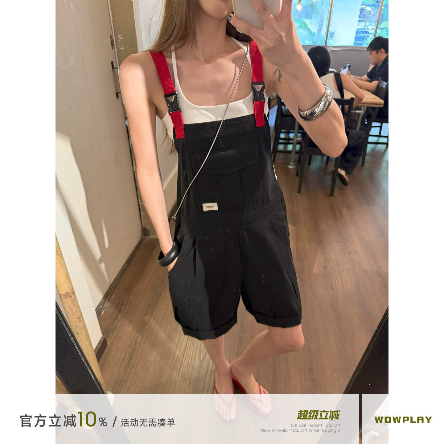 杨九七美式复古工装背带裤女夏季图片