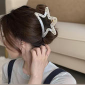 2024新款 高端高级感黑色波点镂空五角星发夹抓夹鲨鱼夹女可爱夏天