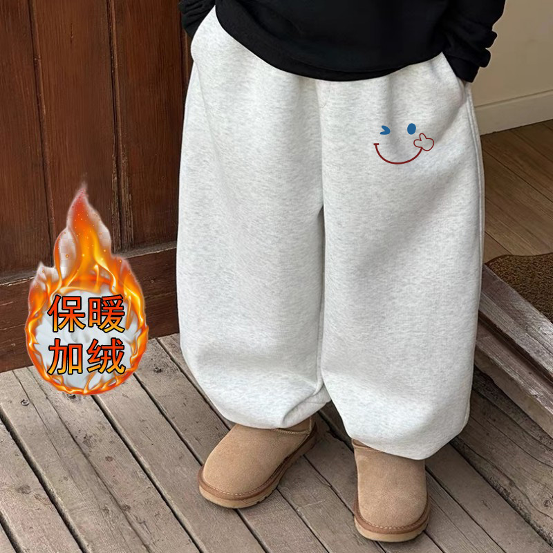 冬装男童裤子秋冬款儿童加绒卫裤冬季女童加厚长裤宝宝男孩运动裤