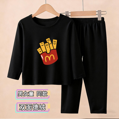 棉毛衫儿童德绒秋衣秋裤男童保暖内衣女童秋衣宝宝磨毛保暖衣套装