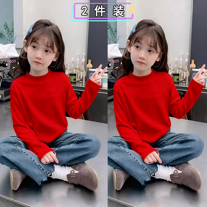 中大童装德绒上衣女童半高领冬季新款男童长袖T恤儿童保暖打底衫