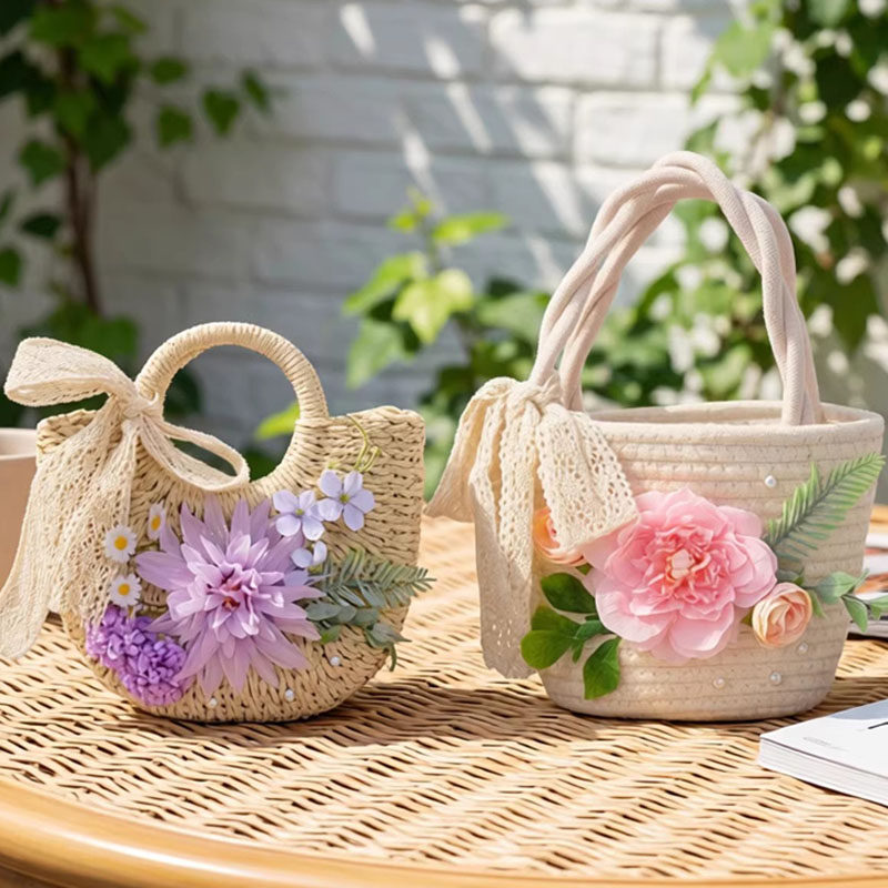手工diy花艺草编包材料手提包手工创意粘贴类