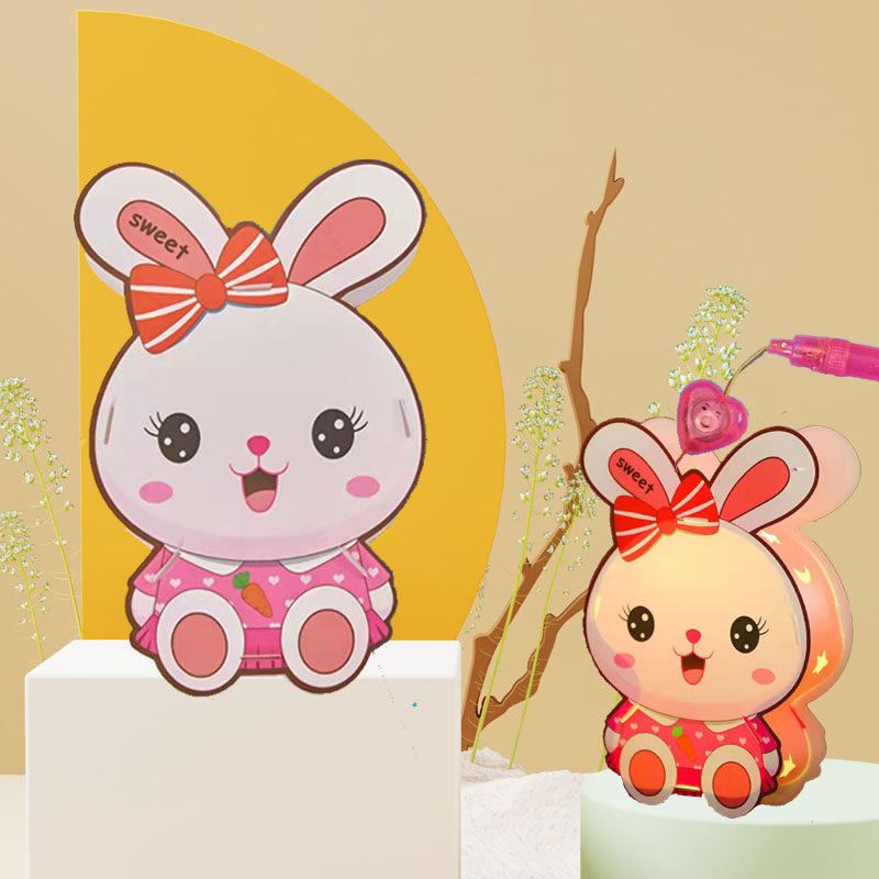 幼儿园新年灯笼手提儿童手工diy材料卡通小兔子纸质发光猜灯谜