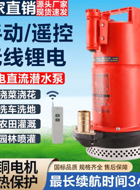 充电式抽水泵锂电潜水泵农用户外灌溉12V浇地远程遥控启停抽水机