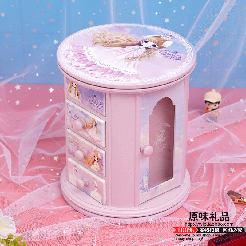 卡通木质首饰盒 儿童旋转盒皇冠小公主饰品盒 送孩子闺女节日礼物