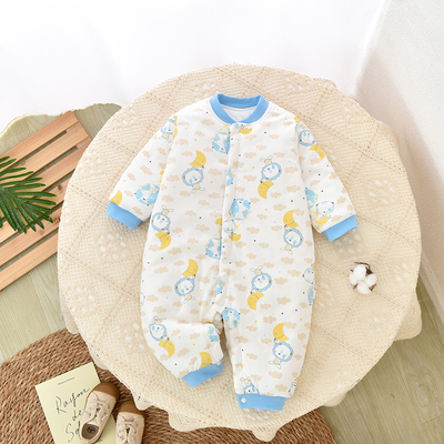 婴幼儿夹棉连体衣春秋冬中厚哈衣新生儿保暖护肚爬服男女宝外出服