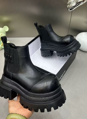 帽子先森霸气黑色中筒靴男增高厚底切尔西靴欧美套筒靴潮