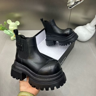 帽子先森霸气黑色中筒靴男增高厚底切尔西靴欧美套筒靴潮