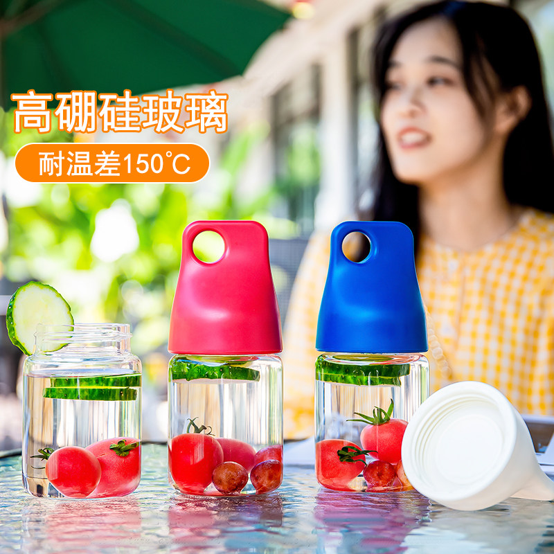 耐热防爆玻璃杯便携带盖密封提手图片