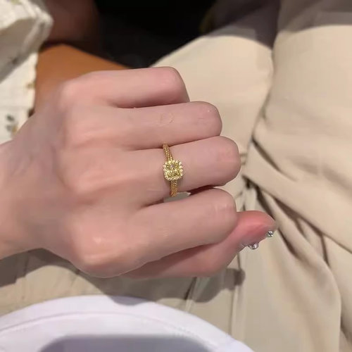 气质镶锆小方糖戒指女小众设计轻奢食指指环尾戒复古可调节开口戒