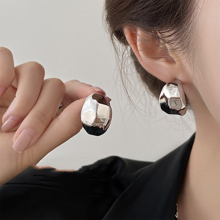 冷淡风不规则金属凹凸面耳钉女韩国新款简约百搭耳环气质时尚耳饰