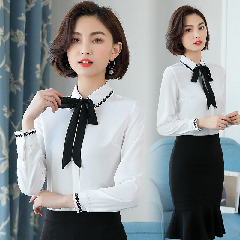 New chiffon shirt female Korean temperament intellectual long sleeve lace up bow Shirt Top