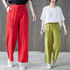 Summer radish PANTS NEW Loose breathable thin linen pants Lace Up Korean casual Harem Pants fashion