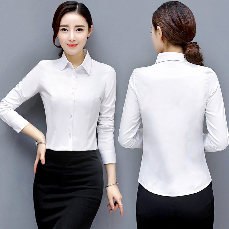 Real photo 2021 new cotton shirt women's long sleeve slim V-neck white shirt business dress inch shirt bottom coat