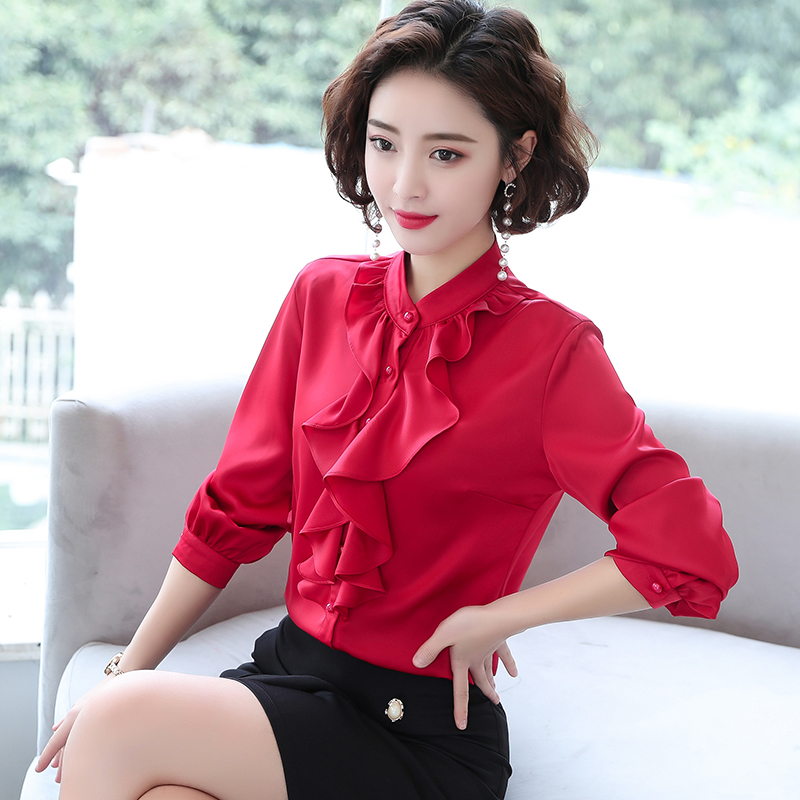 Real photo 2021 new women's wear Korean slim commuter ol versatile long sleeve professional women's shirt