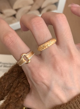 复古手工拉丝编织锁扣元宝戒指