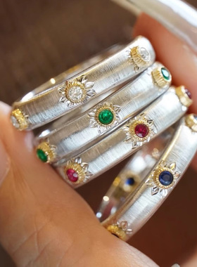 织纹雕金手工拉丝宫廷双色金戒指