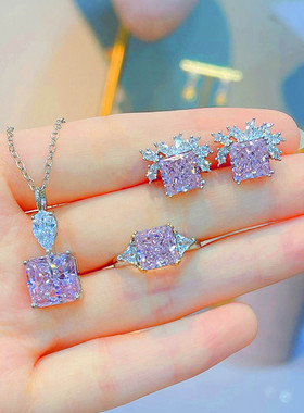 粉钻雷迪恩切工套装项链锁骨链