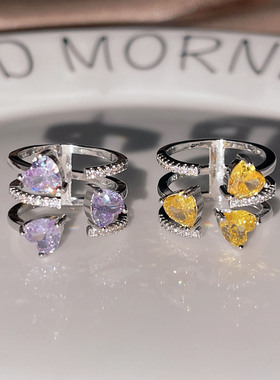 三爱心戒指甜酷辣妹心形紫钻黄钻