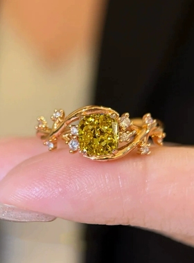 方糖藤蔓缠绕方钻花卉高碳钻戒指