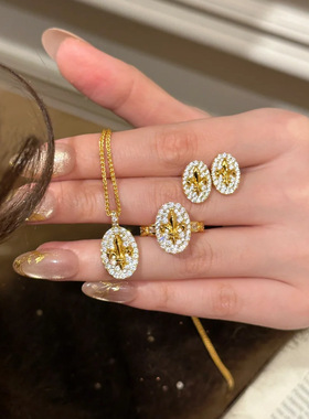 复古感鸢尾花满钻花朵富贵金套装