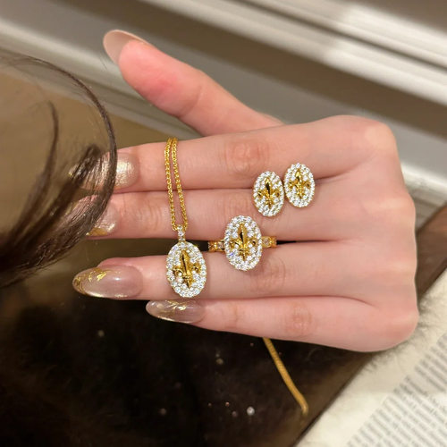 复古感鸢尾花满钻花朵富贵金套装