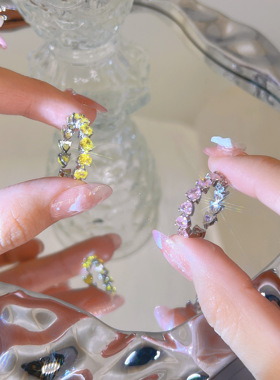 心形黄钻粉钻人造高碳钻戒指