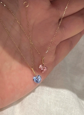 日常通勤冰清蓝爱心粉钻心形项链