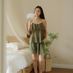 清凉家居服套装 朵朵可可睡衣女2025春夏新款 印花梭织纯棉吊带短裤