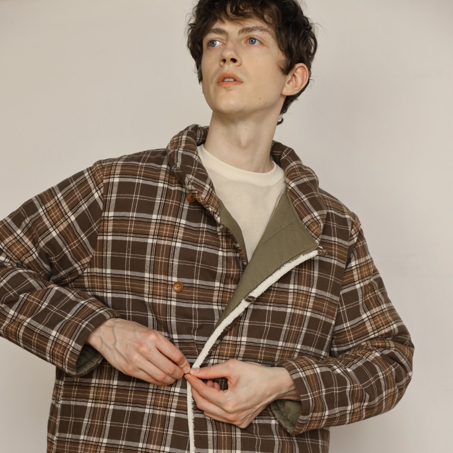 朵朵可可睡衣男2025秋冬新款色织磨毛格夹棉立领加厚情侣家居服套