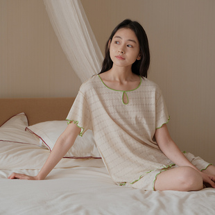 家居服套装 短裤 提花针织棉圆领短袖 朵朵可可睡衣女2025春夏新款