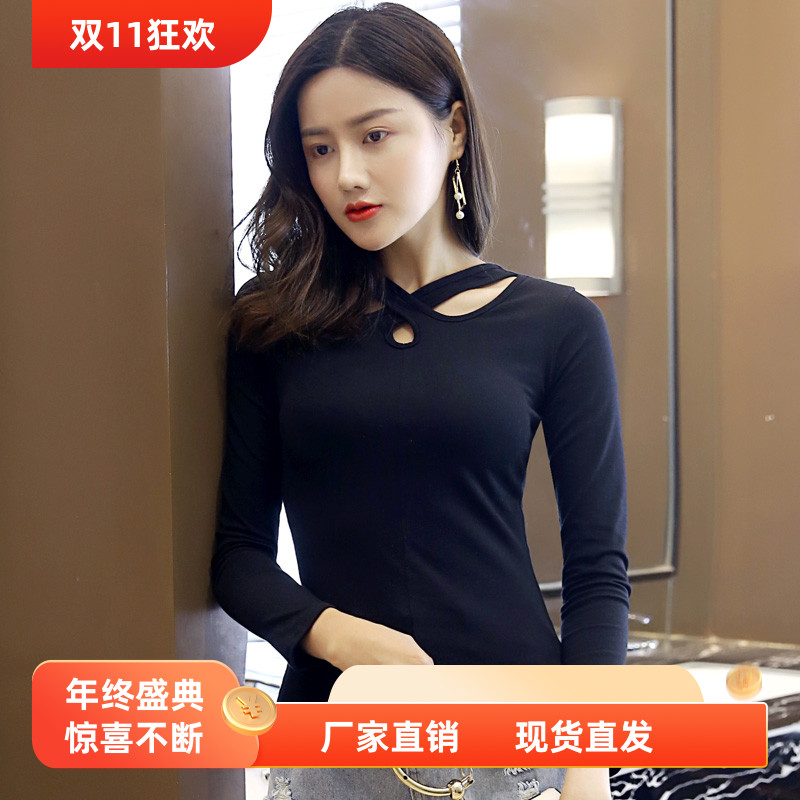 长袖t恤新款黑色打底衫女2025秋季韩版修身性感百搭上衣个性