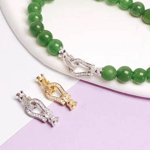 diy925镀银镶钻小米珠单排珍珠马蹄搭扣项链扣手链扣子毛衣链锁扣