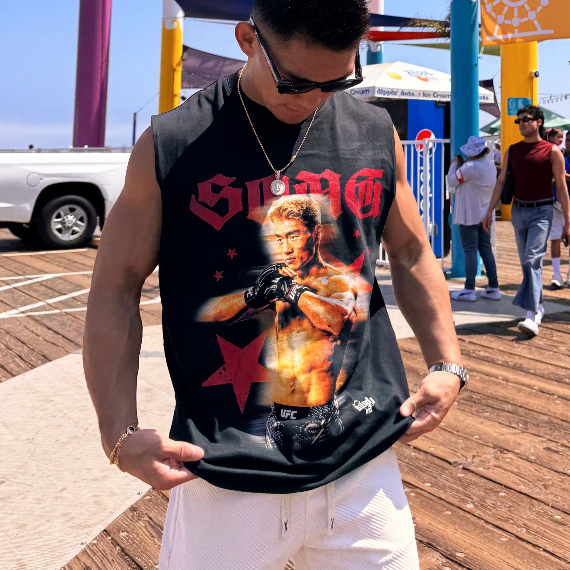 宋亚东 同款UFC综合格斗美式复古男女纯棉粉丝应援美式背心短袖恤