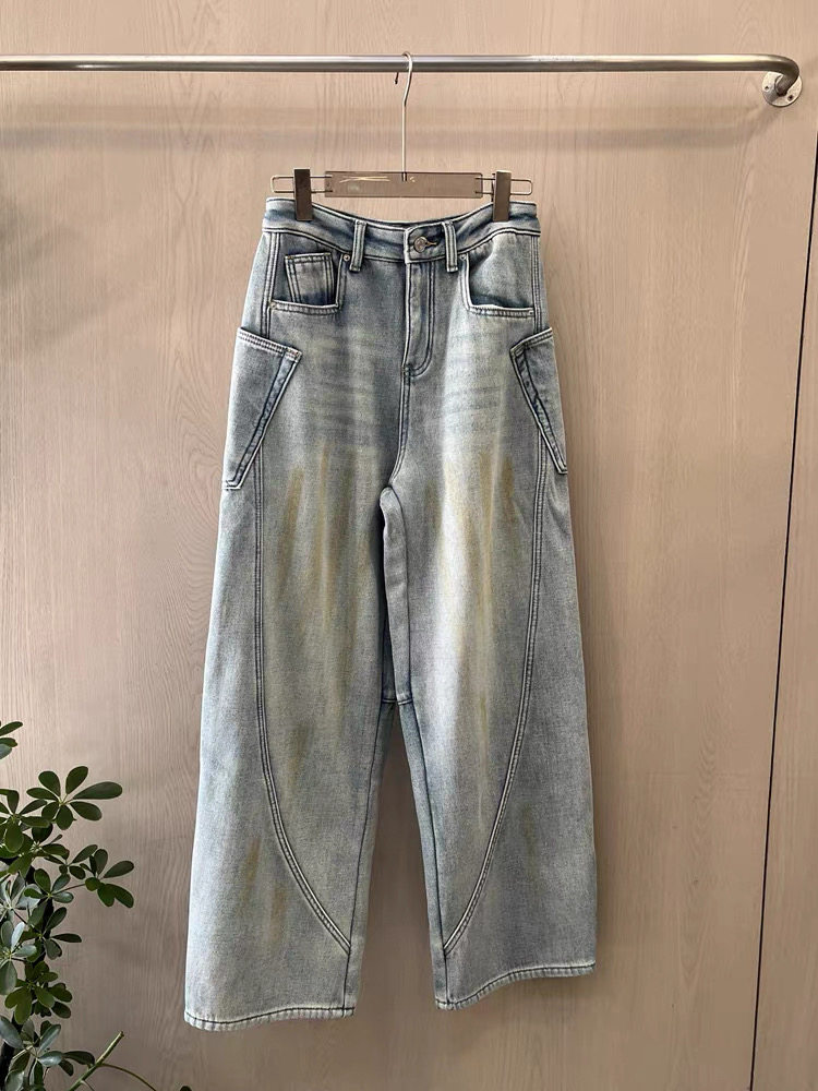 瑞瑞欧货2025冬新款时尚百搭休闲显瘦加绒休闲弯刀裤女7590