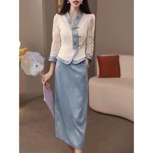 气质精致国风两件套连衣裙女2026年春季新款高级感妈妈半身裙套装