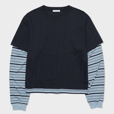 【官方正品】LOWCLASSIC 条纹叠穿式长袖 T 恤假两件设计休闲上衣