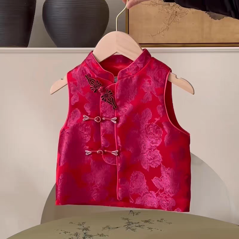 女童复古提花唐装背心国风拜年服