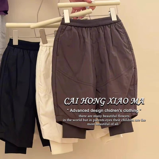 夹棉束脚长裤 男女童百搭纯色宽松休闲裤 加厚棉裤 2025韩国秋冬季