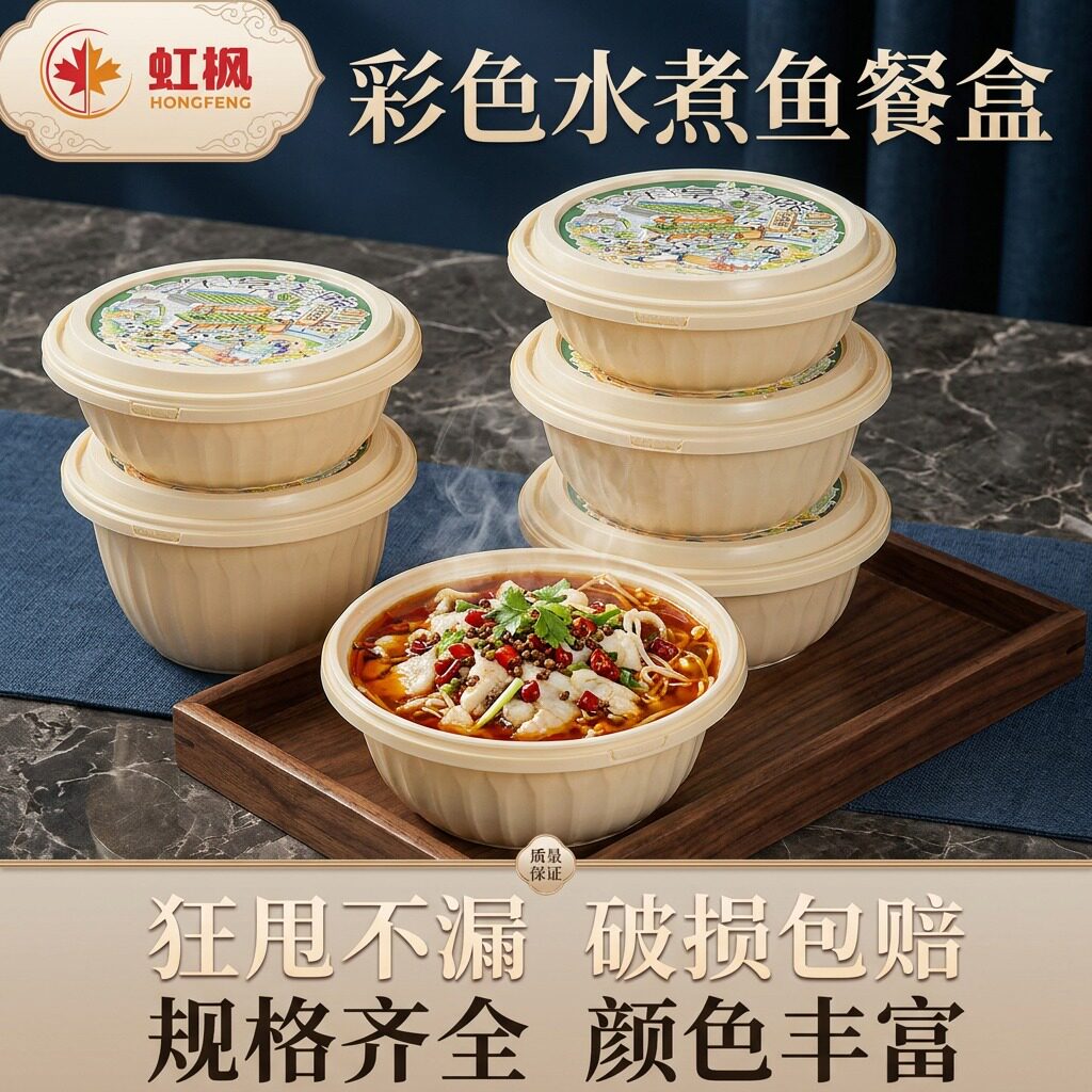 虹枫一次性餐盒圆碗带盖便当外卖打包饭盒饭店食品级沙拉碗汤碗