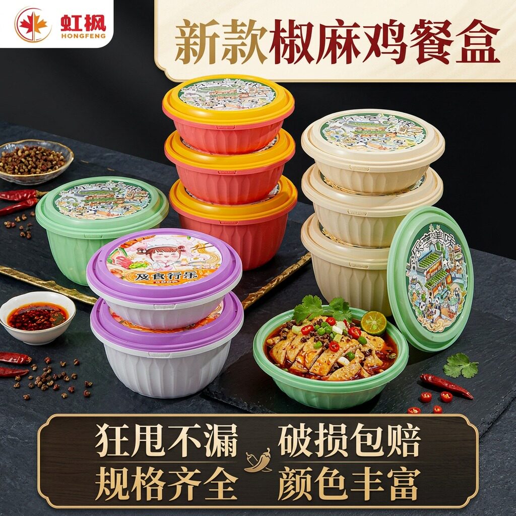 虹枫一次性餐盒圆碗带盖便当外卖打包饭盒饭店食品级沙拉碗汤碗