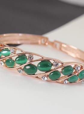 夸张镂空高贵风祖母绿猫眼石手环