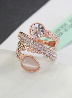 玫瑰金色镶钻波西米亚风猫眼石