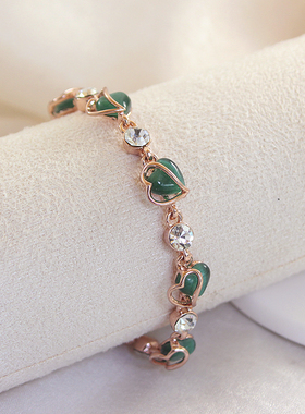 威妮华女合金猫眼石简约爱心手链