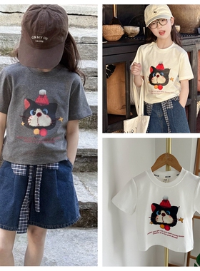Halo.HH花花童装2026夏季新品钉珠猫咪短款辣妹风短袖T恤衫26320