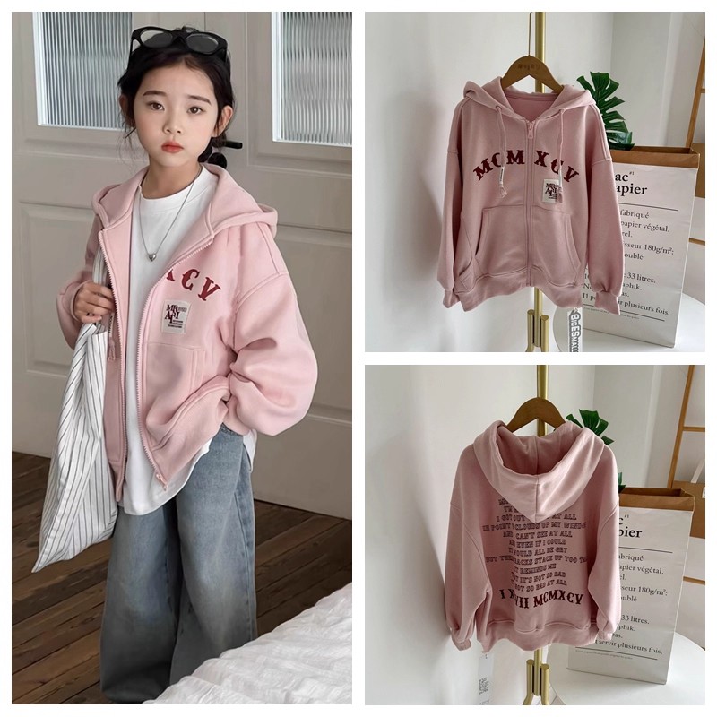 儿童童装春秋款连帽字母针织外套