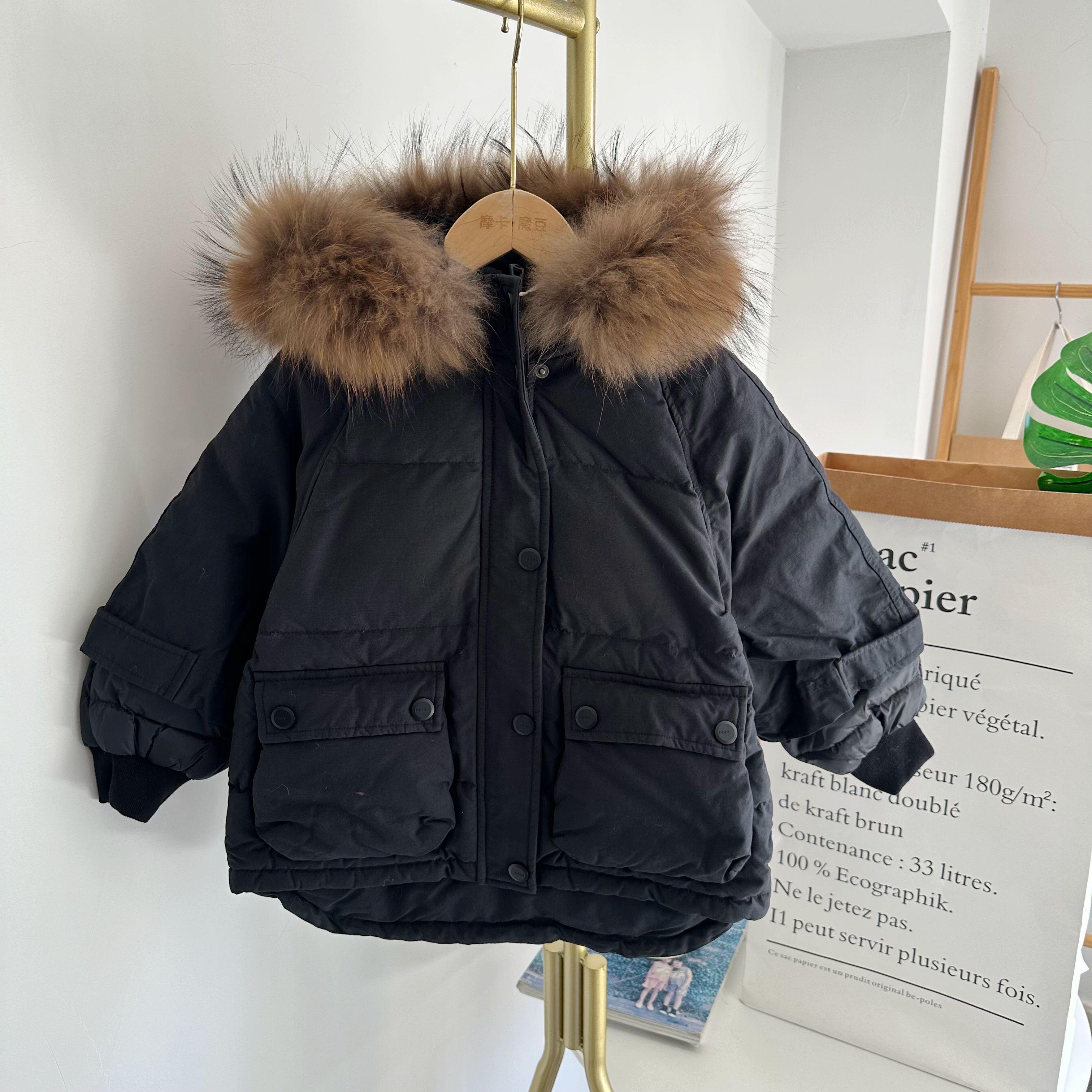 品牌童装冬季儿童连帽羽绒服90白鸭绒貉子毛领短款保暖外套1806