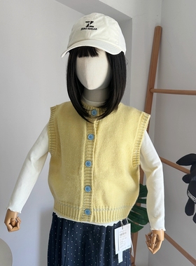 品牌童装2025秋季新款女童毛衣背心显白黄色针织衫单排扣马甲