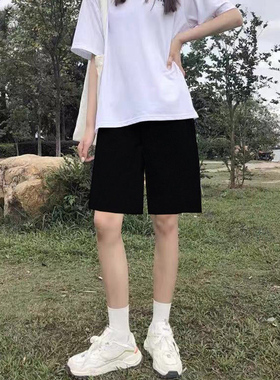运动短裤女潮ins夏季薄款宽松5分小个子休闲直筒高街原宿风五分裤