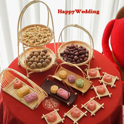 竹编中式订婚布置甜品台糕点摆盘